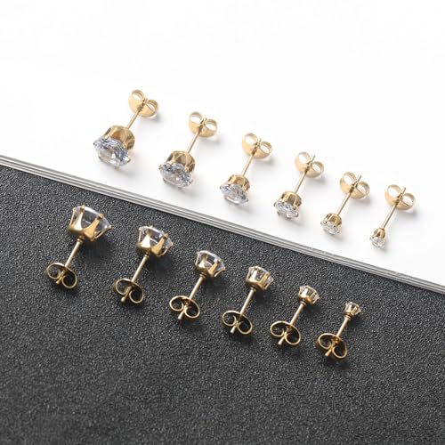 Thumbnail 6 de BVLAGIDA: Ensembe de 6 paires de clous d’oreilles en acier inoxydable avec zircone cubique (3–8 mm)