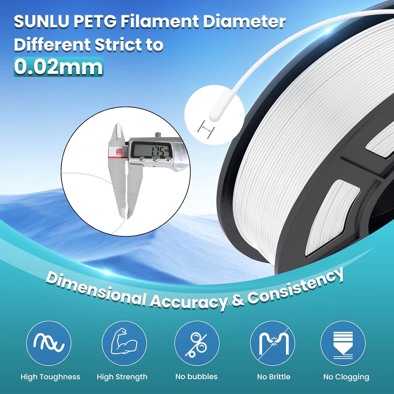 Thumbnail 5 de SUNLU PETG 1.75mm, 1kg White Filament – Strong PETG, Neatly Wound for Most FDM Printers