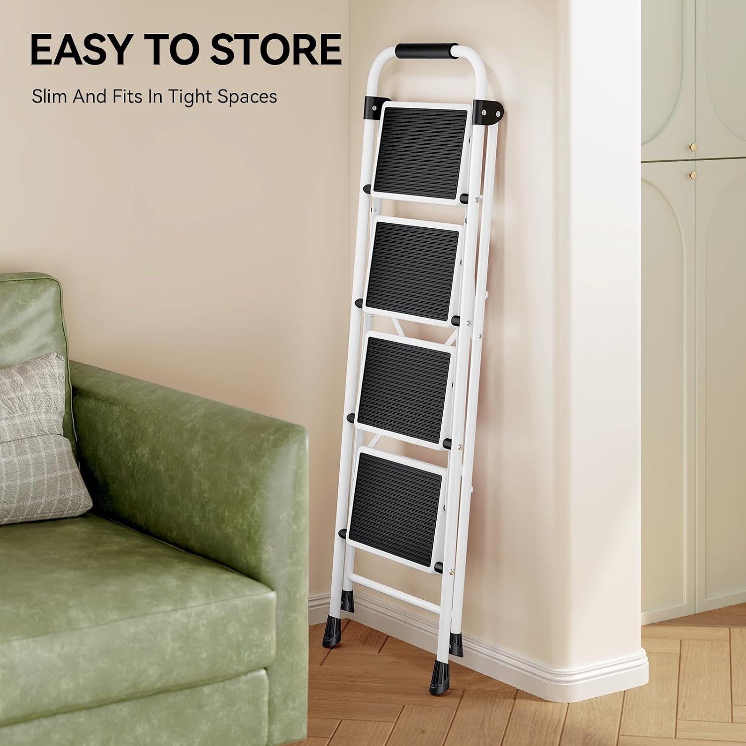 Detalle de KINGRACK WKUK2207B-4-WT 4-Step Folding Ladder with Handrail