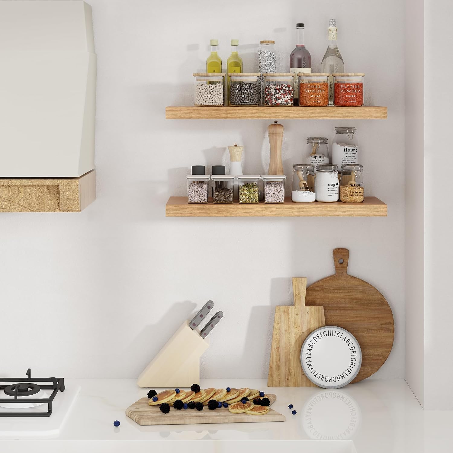 Detalle 2 de Heimlove Floating Shelves for Wall, 9.3-Inch-Deep Oak Shelves, Set of 2