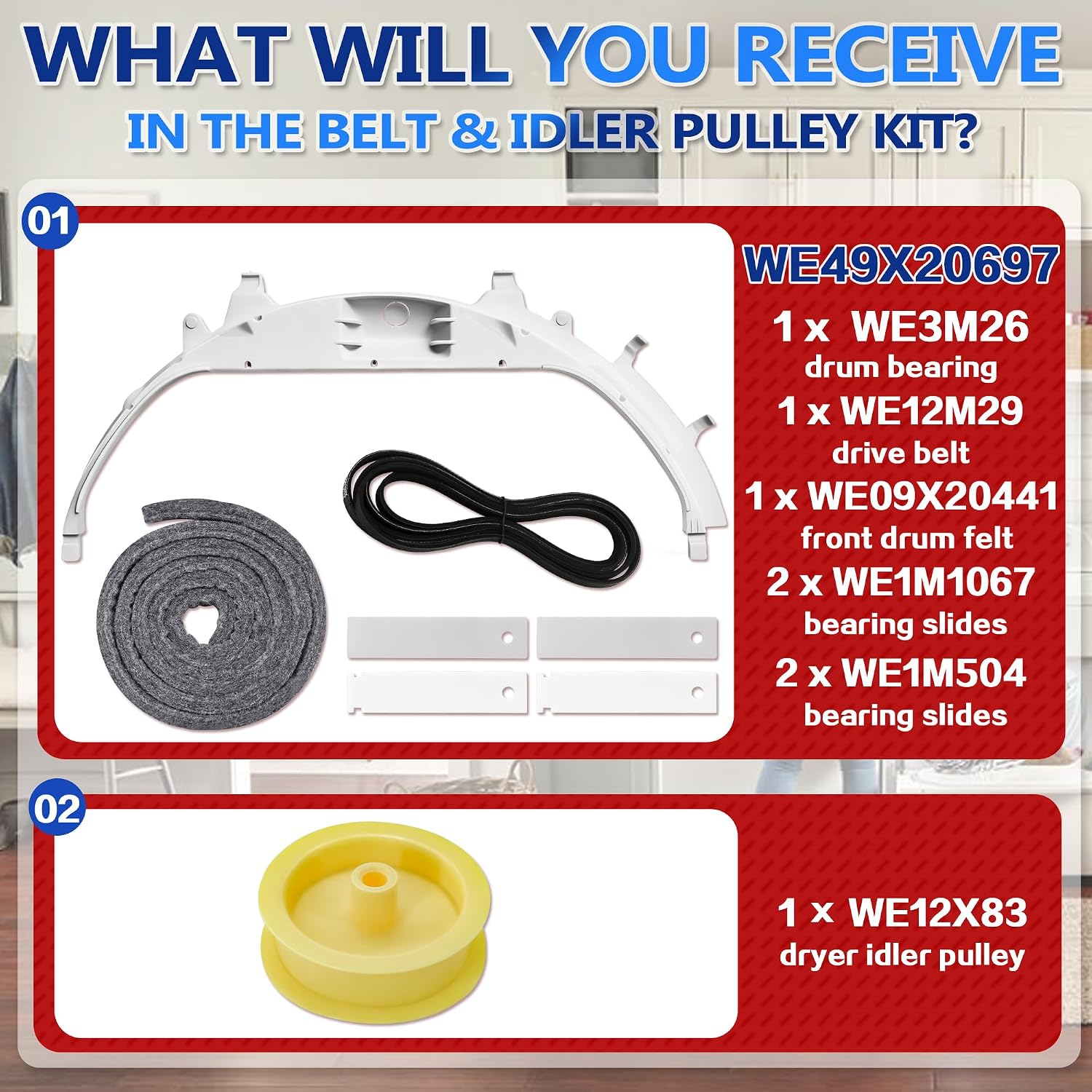 Detalle 2 de Surqia WE49X20697 Dryer Repair Kit with WE12X83 Idler Pulley and Belt
