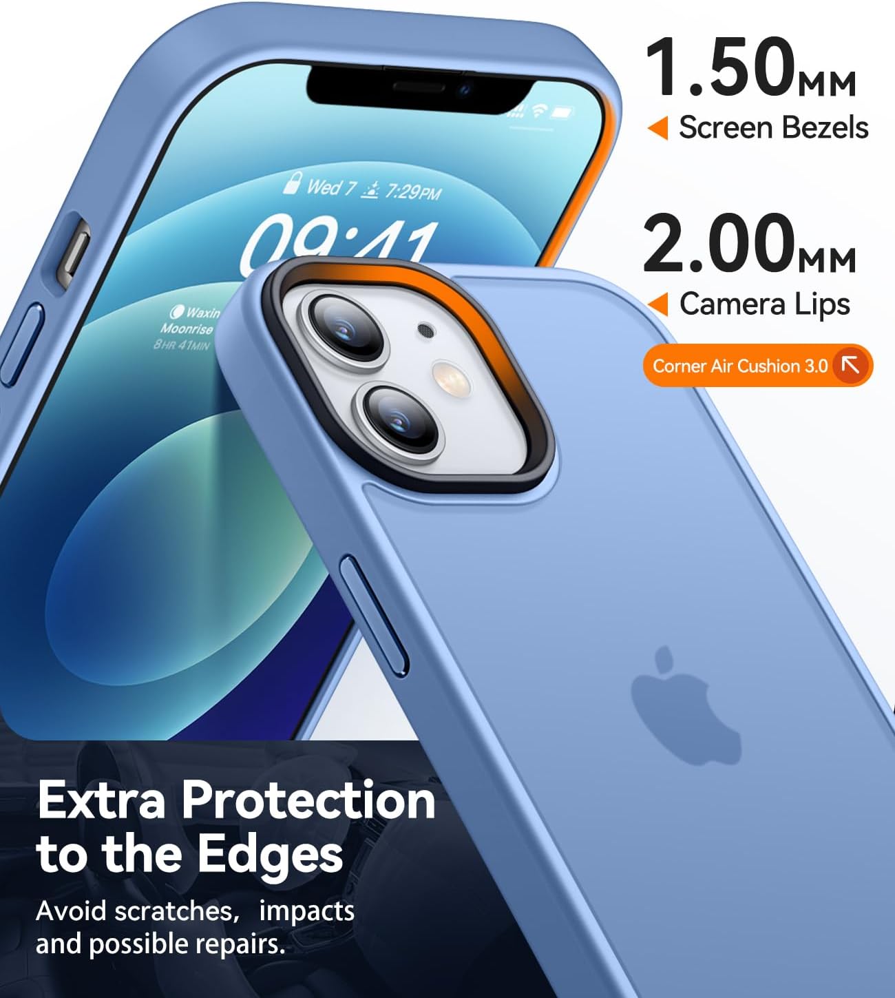 Detalle de CANSHN Cover Opaca per iPhone 12/12 Pro (6,1') – Protezione sottile in blu chiaro con bordo antiurto