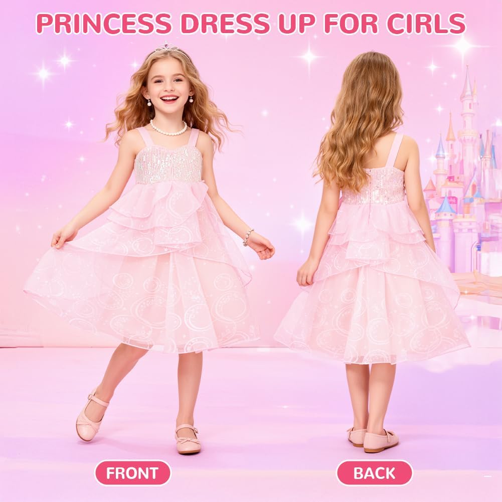 Thumbnail 3 de Costume Glinda Principessa Bambina BSBUY, abito rosa in tulle con paillettes (5-12 anni) per Halloween, carnevale e cosplay