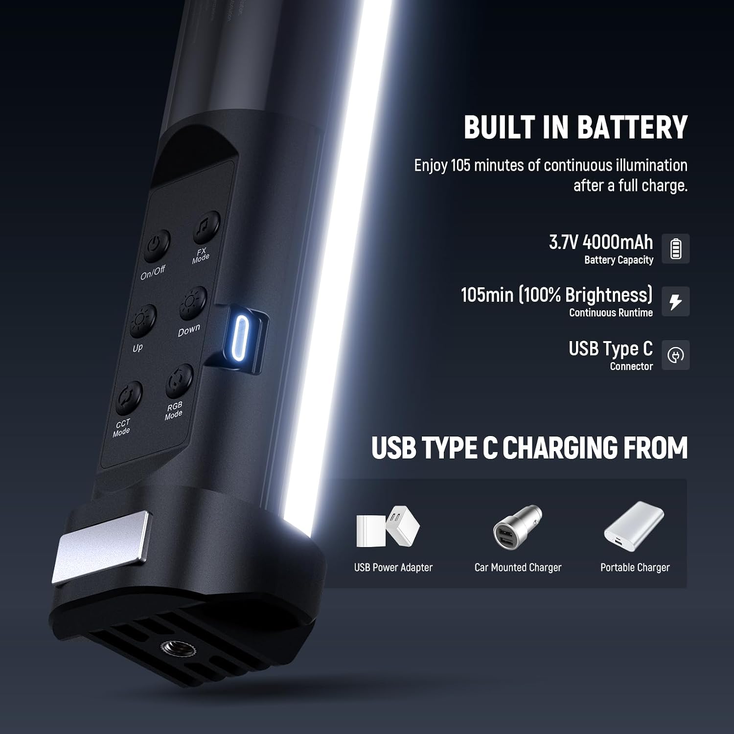 Detalle 2 de NEEWER BASICS SL50 21" Magnetic RGB Light Wand — CRI95, 14W, 4000mAh