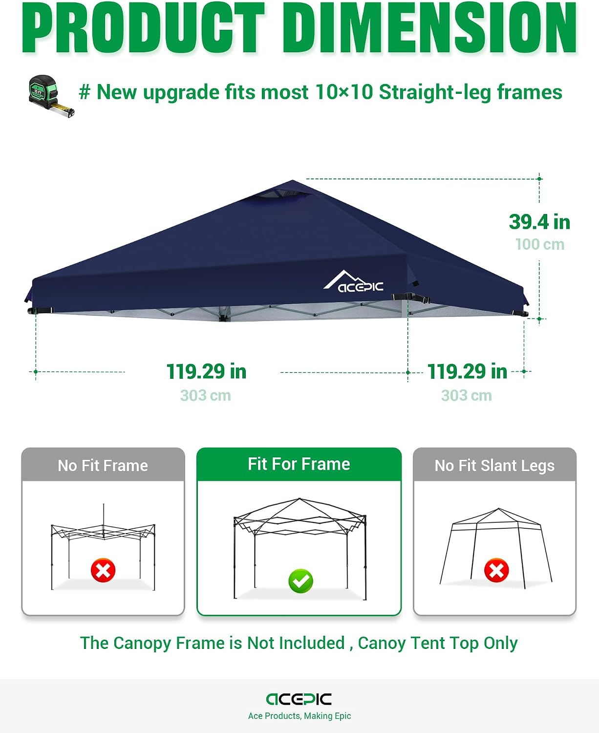 Detalle 2 de Acepic CT1-Navy Blue-AC1 10x10 Canopy Replacement Top with Air Vent