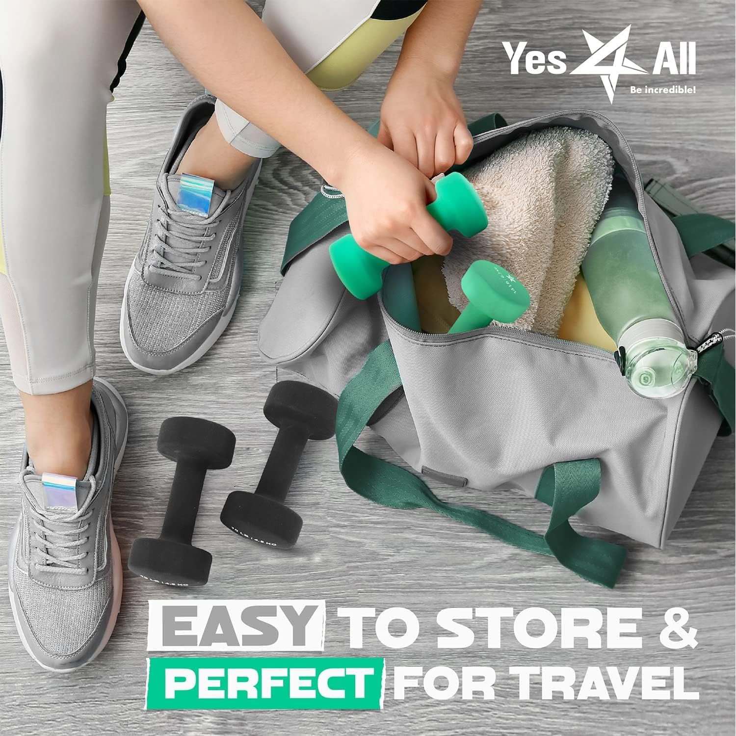 Detalle 2 de Yes4All Neoprene-Coated Dumbbell Pair, 5 lb, Teal Green, Hexagonal Heads