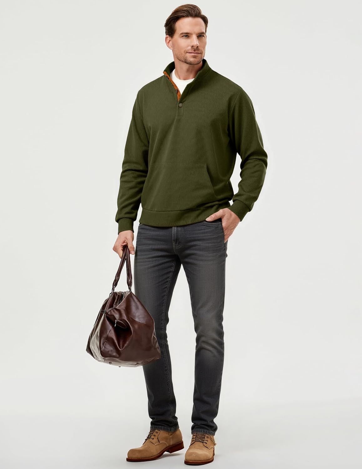 Thumbnail 2 de JMIERR Mens Warm Corduroy Sweatshirt with Pockets