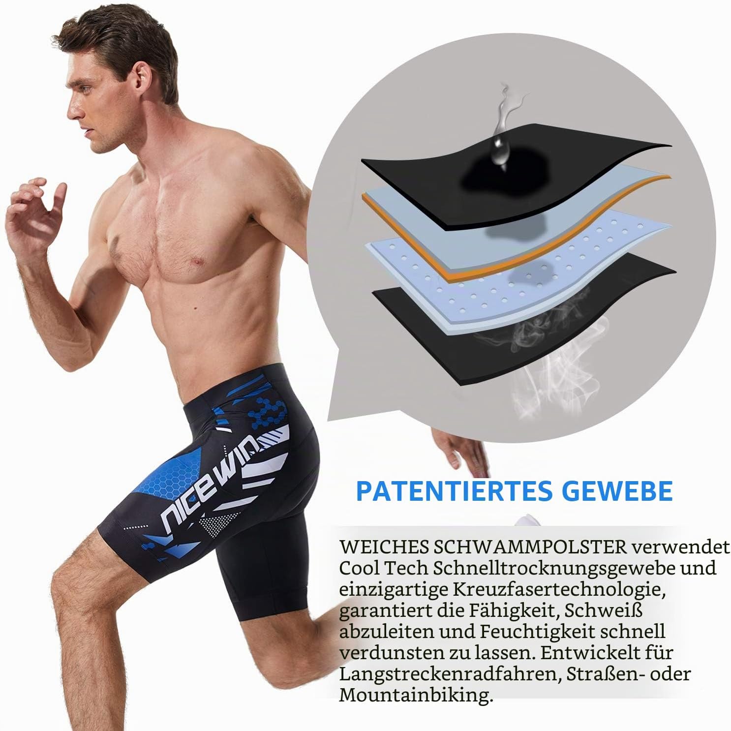 Detalle 2 de NICEWIN gepolsterte Mountainbike-Shorts für Herren mit 6D-Polster, atmungsaktiv und Taschen