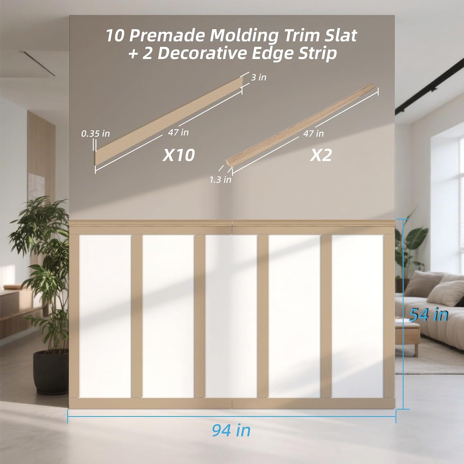 Detalle 2 de Art3d A20331MF10 Board and Batten Wainscoting Kit, Paintable MDF, 94.5 x 54 in.