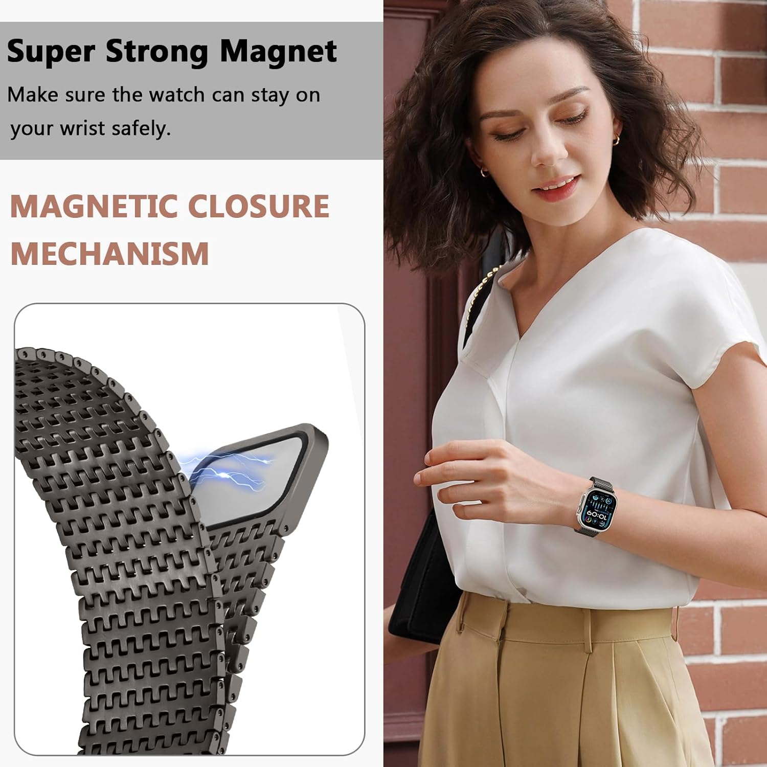 Detalle 2 de Anlinser Magnetic Stainless Steel Strap for Apple Watch Ultra & 49mm Models