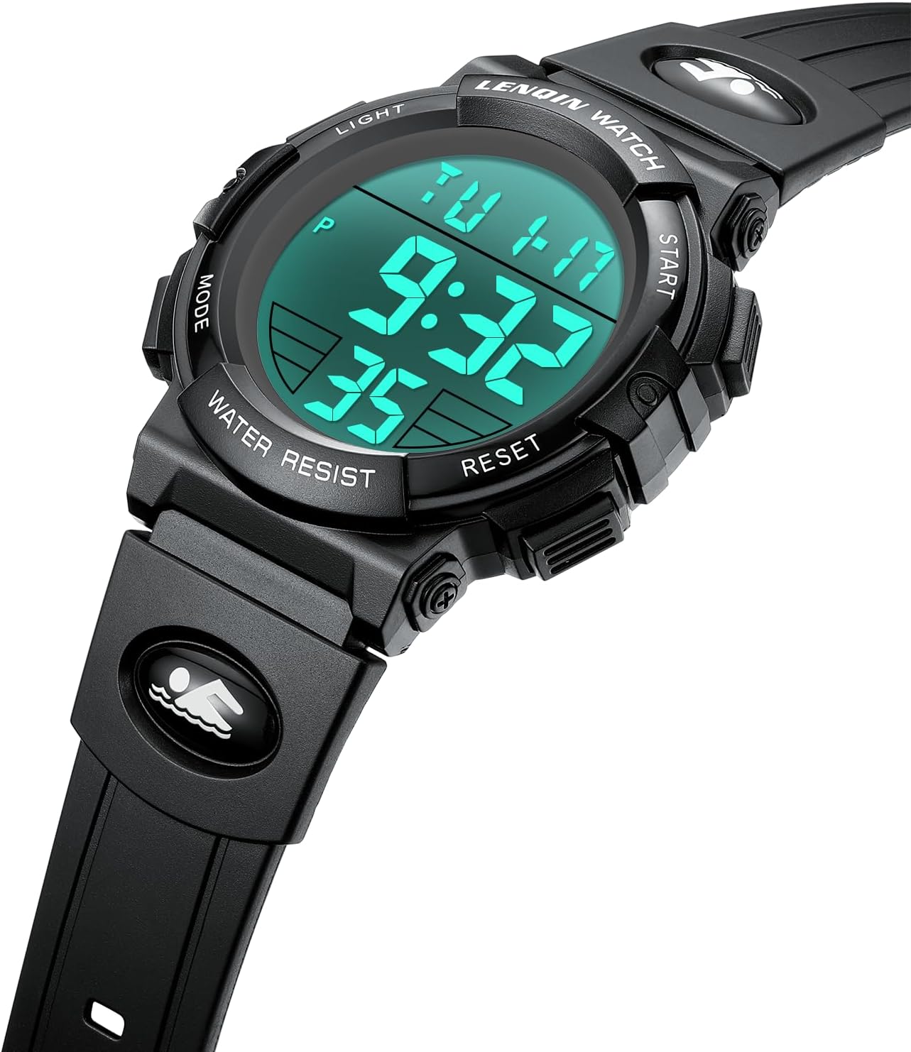 Detalle de LN LENQIN Digitaluhr Herren – 49 mm Display, 3ATM, Stoppuhr, Kalender, Silikonband
