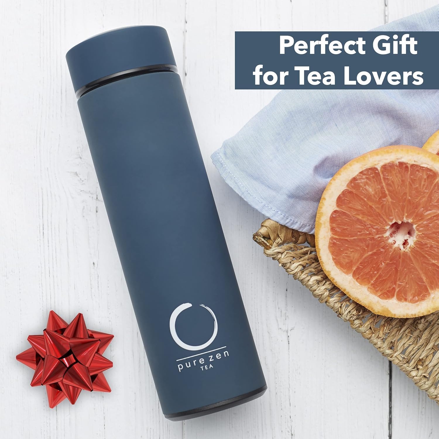 Detalle 2 de Pure Zen Tea Thermos with Infuser (Leakproof Travel Mug, Stainless Steel, 15oz) – Blue