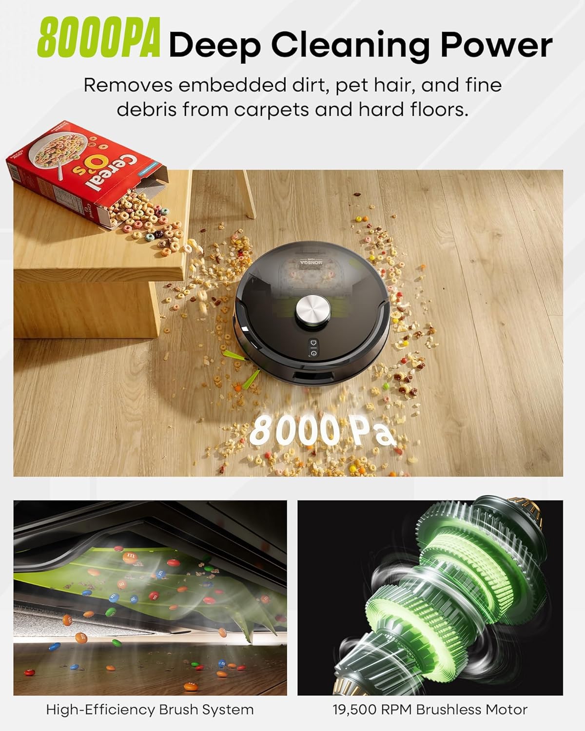 Thumbnail 2 de MONSGA MR7 PRO Robot Vacuum with Mop Self-Emptying – 8000Pa Suction, LiDAR Navigation and 90 Days Hands-Free Emptying