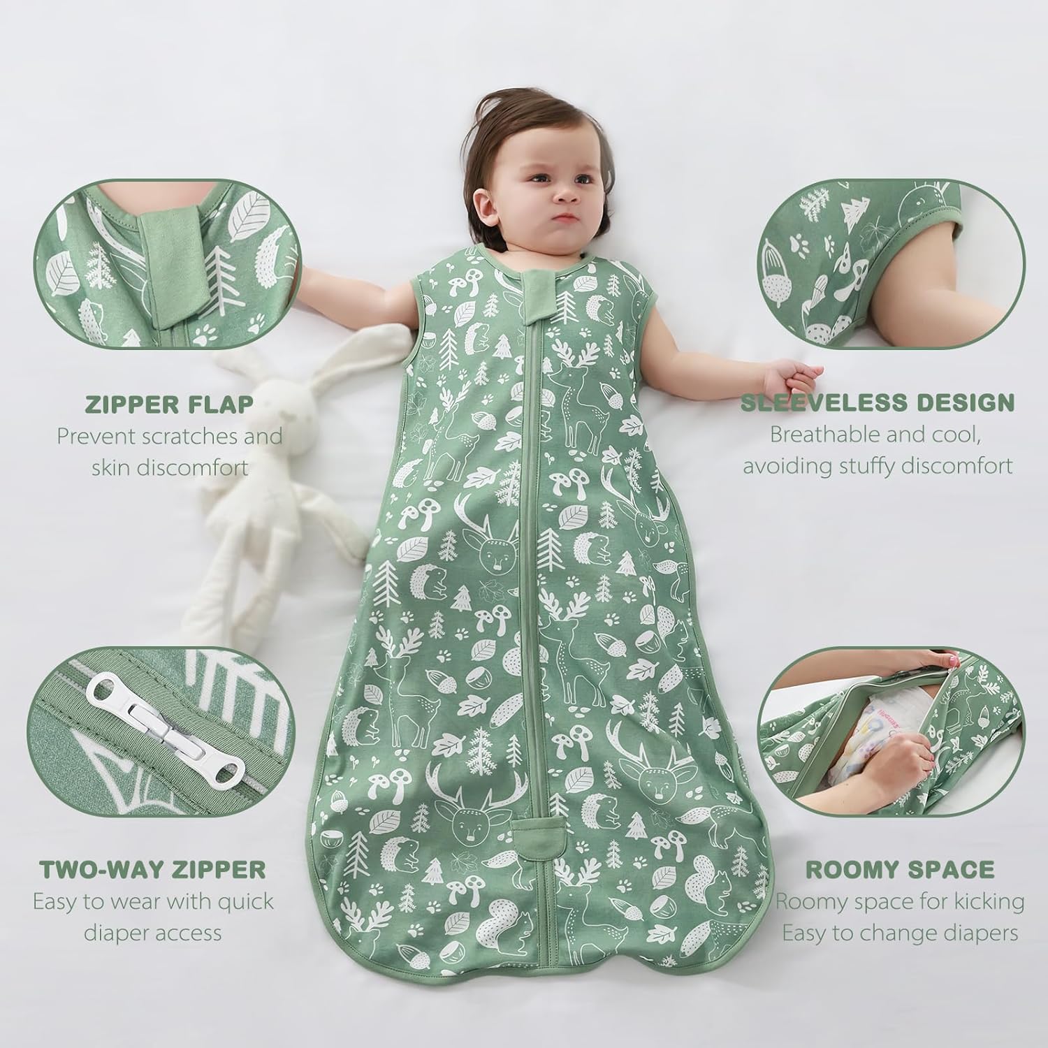 Thumbnail 3 de MIKAFEN 2pc Baby Sleeping Bag 0.5 Tog (Spring & Summer) – 0.5Tog Cotton Sleeveless Sleep Sack