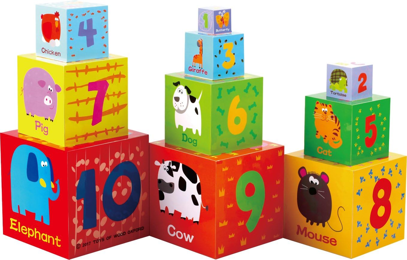Detalle de TOWO Wooden Stacking Boxes – Nesting Cups, Alphabet & Animal Blocks for Toddlers