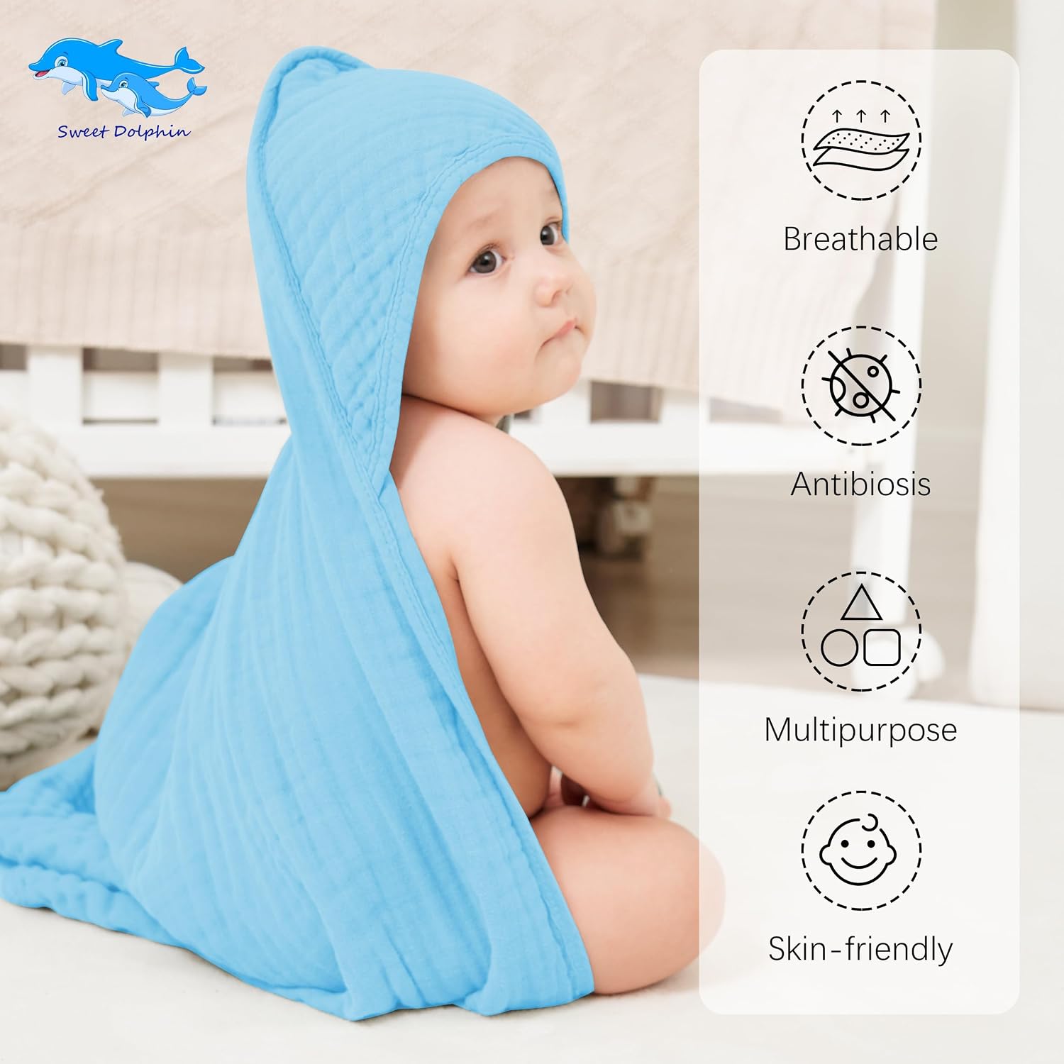 Detalle 2 de SWEET DOLPHIN Hooded Baby Towels 32 x 32 inches
