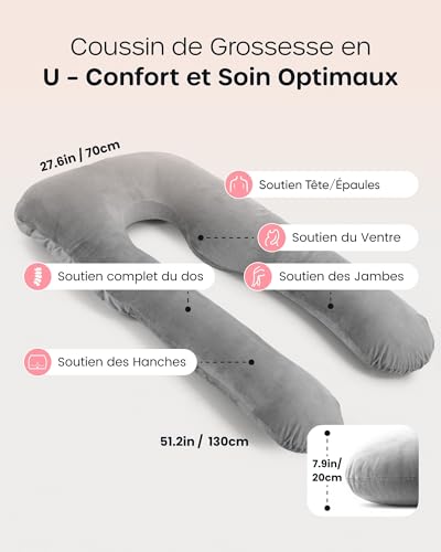 Detalle de Nuliie Coussin de Grossesse pour Dormir en forme de U – Oreiller de Corps Gris