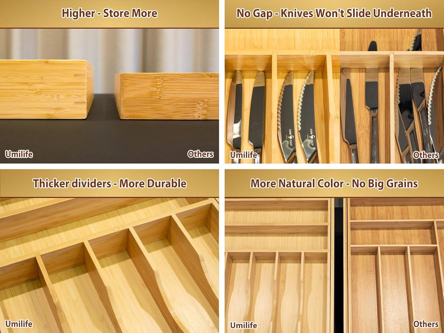 Thumbnail 4 de Umilife Large Expandable Bamboo Cutlery Tray 2.5"
