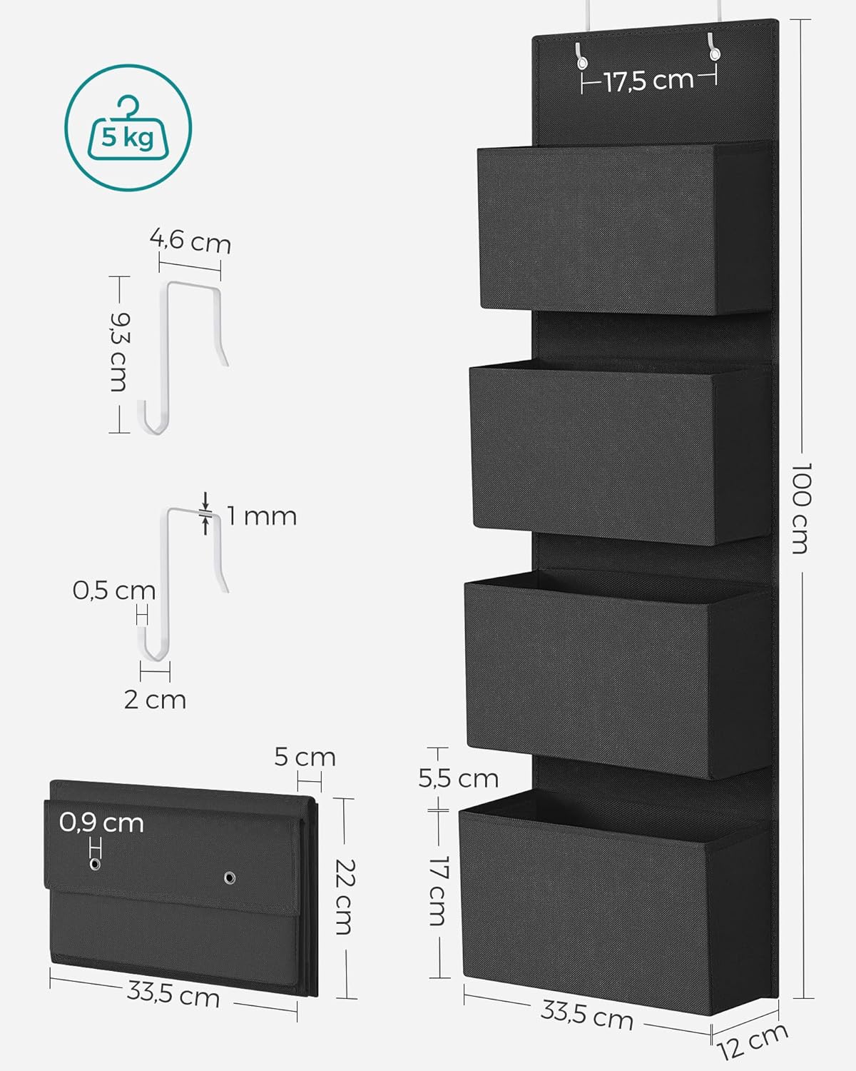 Detalle 2 de Songmics Organizador Colgante de Puerta con 4 Bolsillos