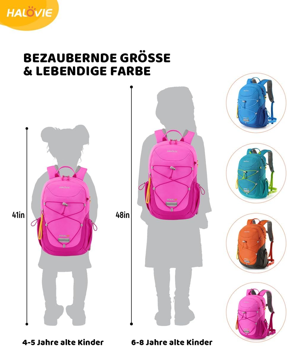 Detalle de HALOVIE Kinderrucksack 15L für 6–10 Jahre – kompakter Wanderrucksack mit Brustgurt