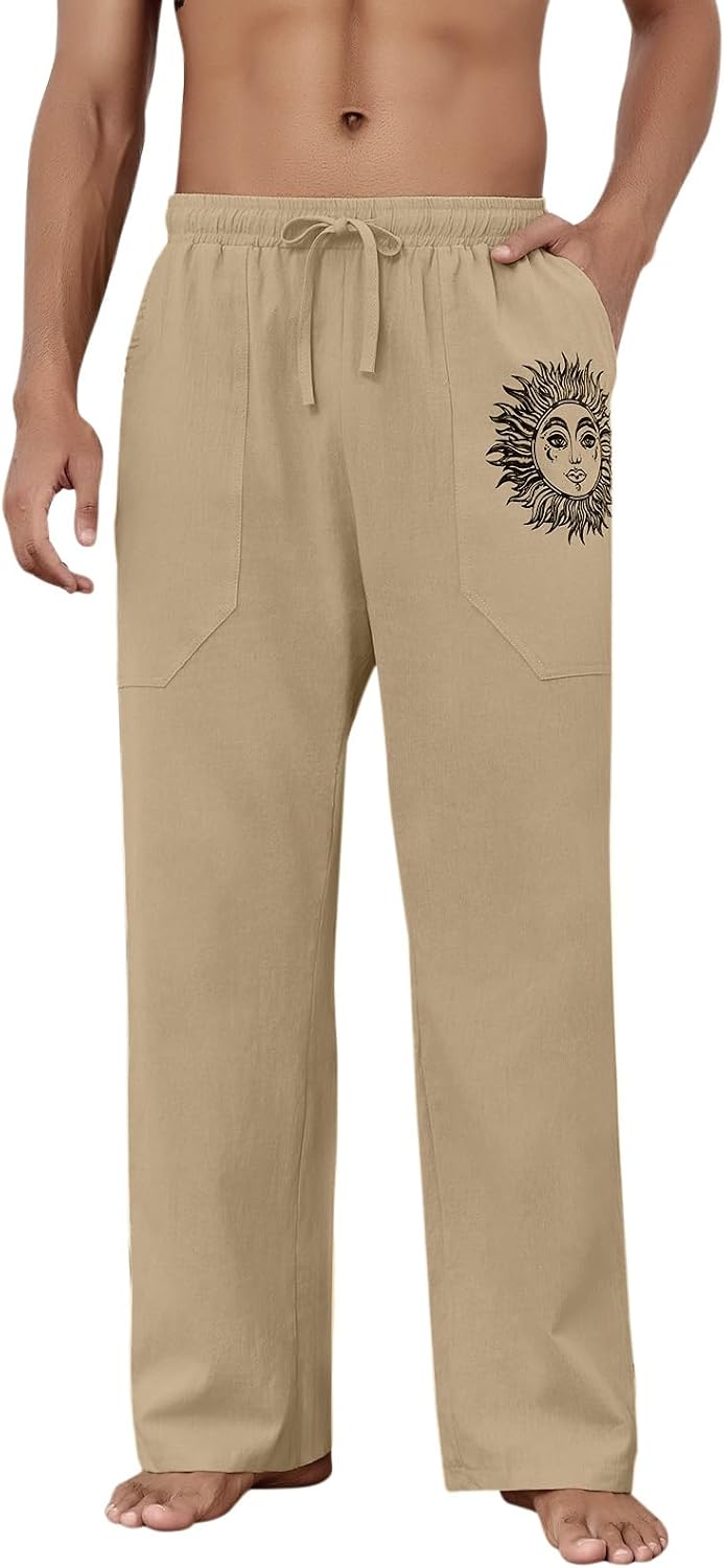 Detalle de Pantalon en Lin pour Homme – Léger, coton, coupe ample, décontracté pour la plage