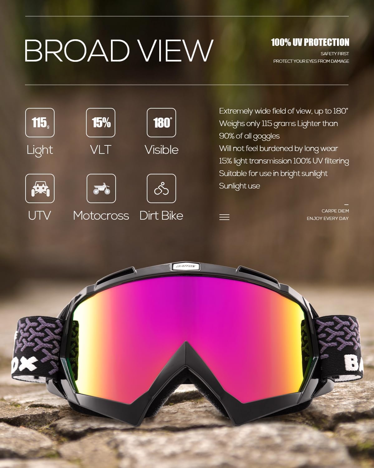 Detalle de Motocross Brille Mtb Brille Dirt Bike ATV Crossbrille Skibrille – Schutzbrille mit 115 g Gewicht