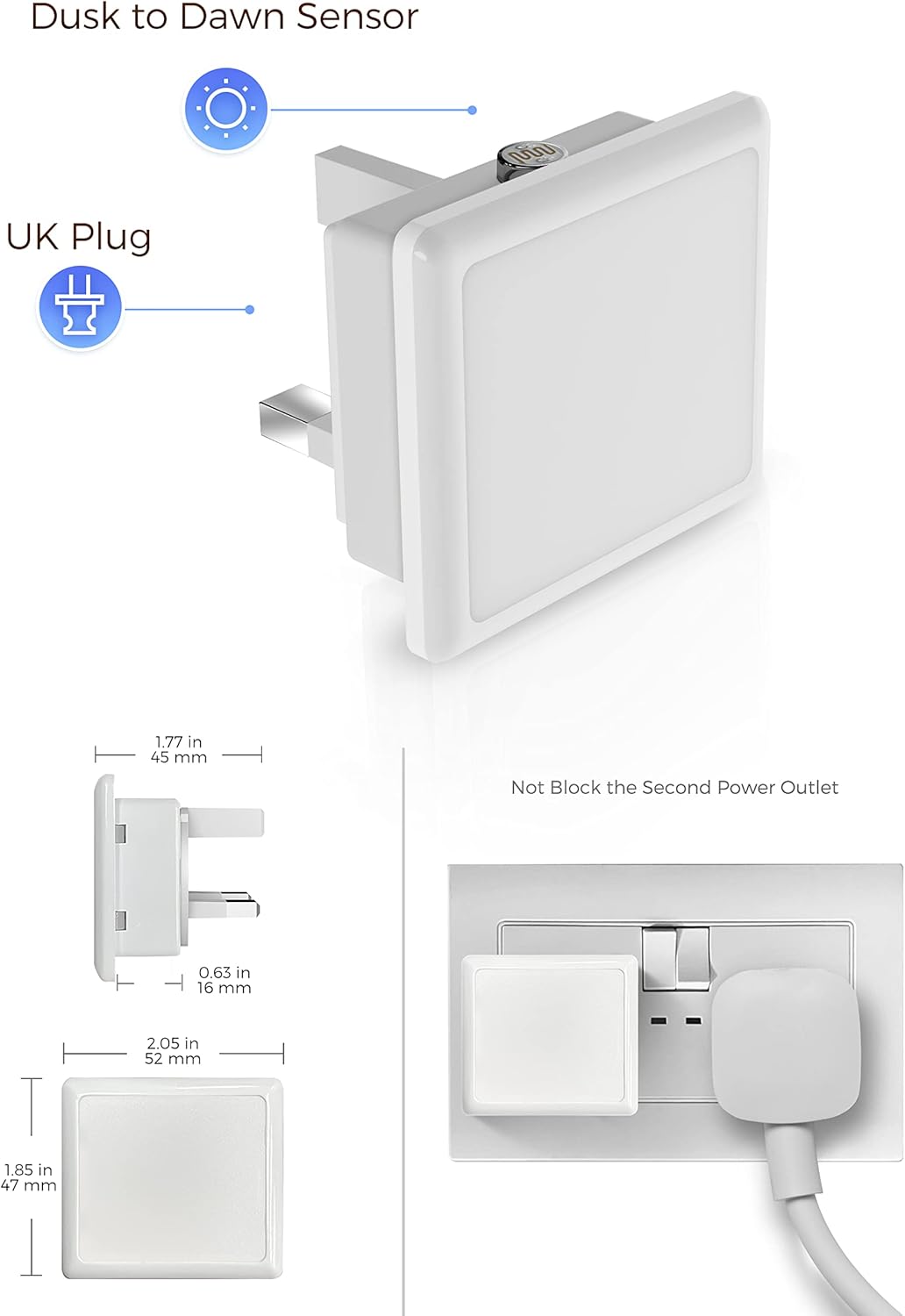 Thumbnail 6 de LOHAS-LED Night Light 2 Pack: Plug-in Wall Night Lights with Dusk to Dawn Sensor, 6000K Cool White