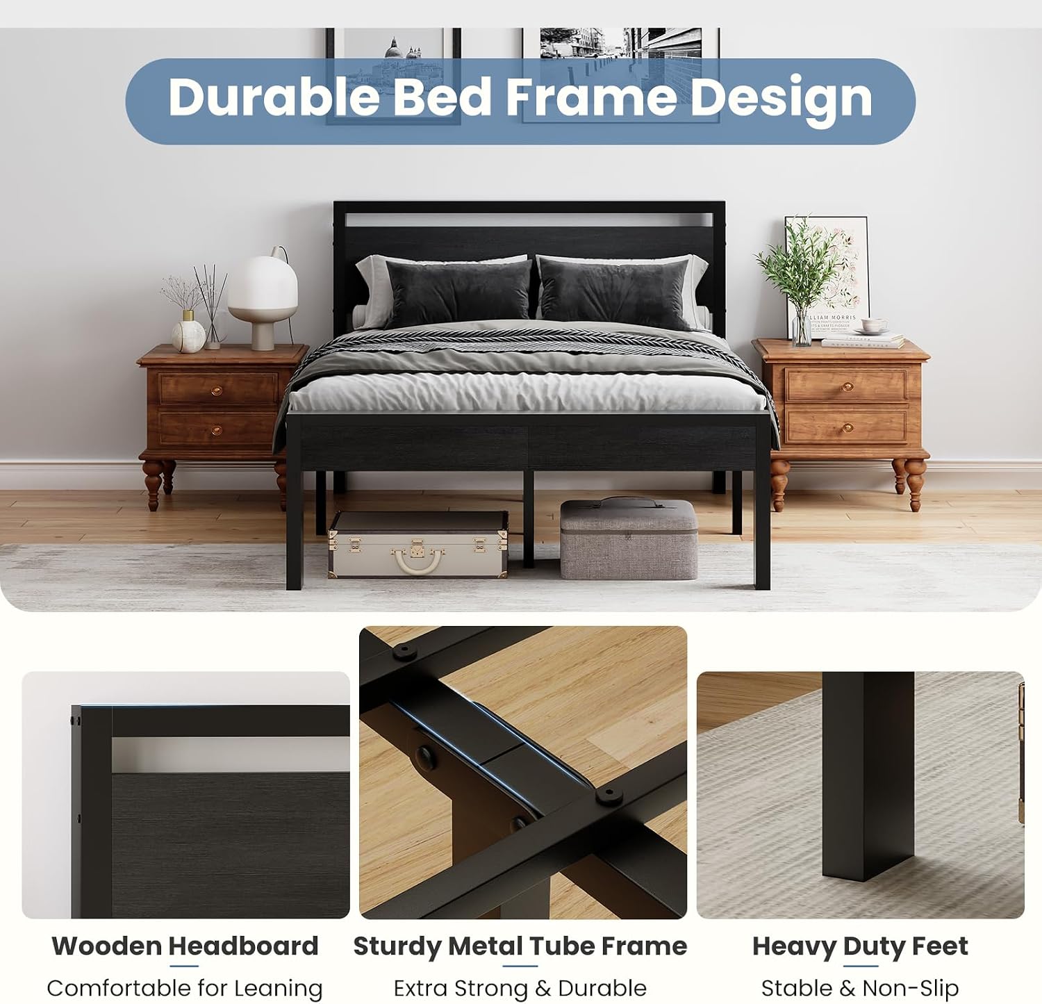 Detalle de Sweetcrispy Queen Bed Frame, 14-Inch Clearance