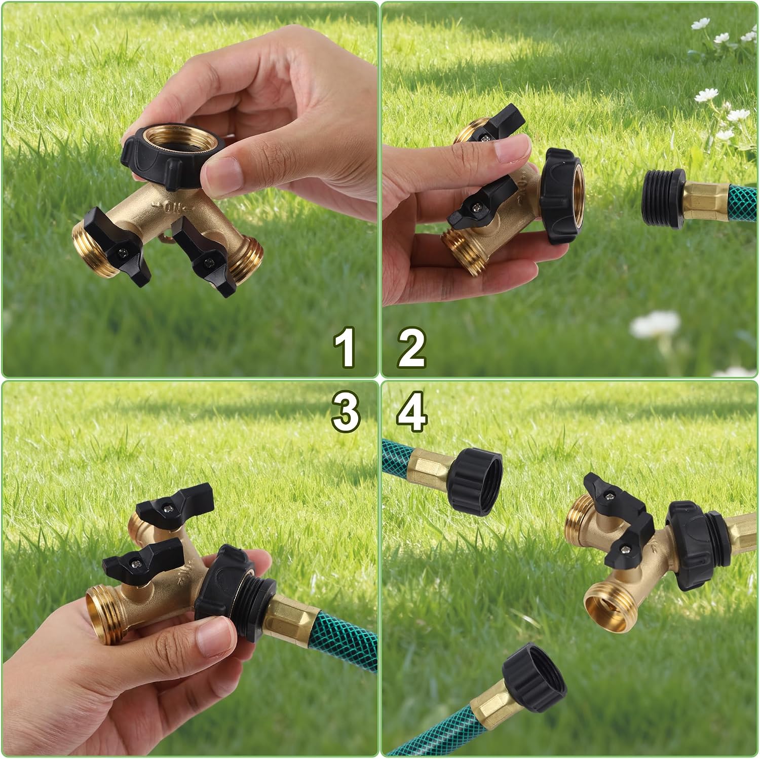 Thumbnail 5 de Biswing Garden Hose Splitter 2 Way — Heavy Duty Brass Connector with 2 Valves