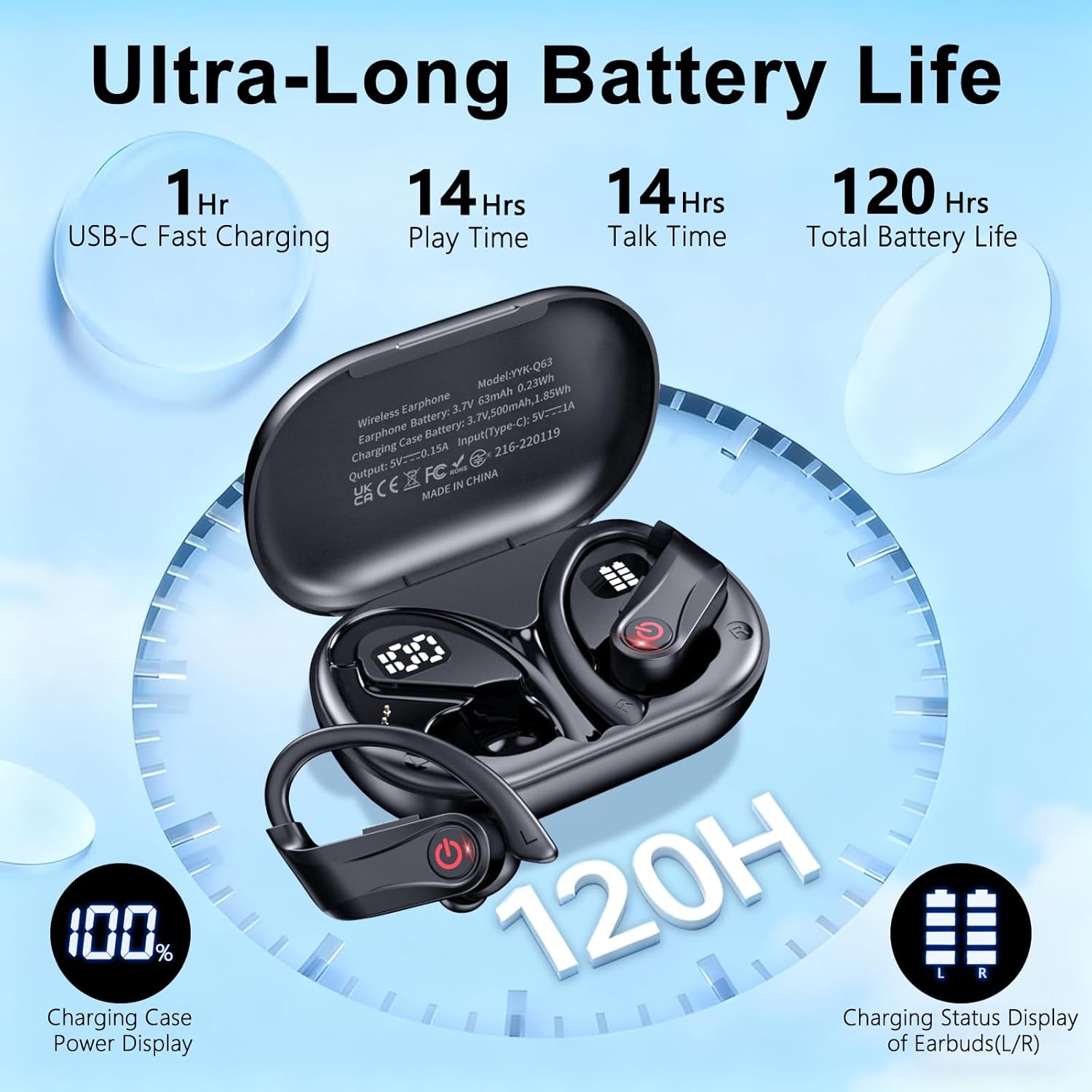 Thumbnail 1 de 2026 Wireless Earbuds with Dual LED Display Case: 120hrs Battery, Bluetooth 6.1, IPX7 Sweat-Ready