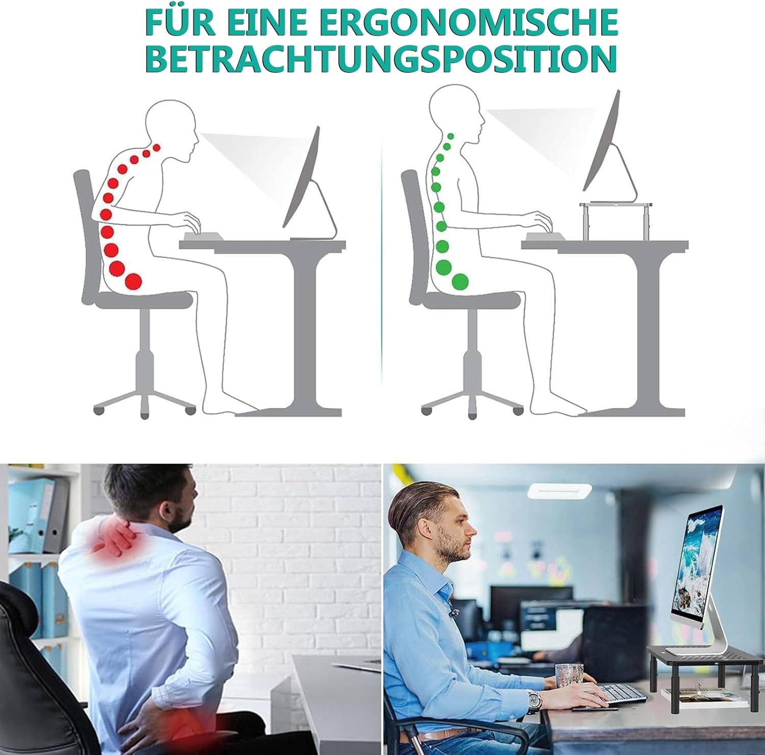Thumbnail 6 de WALI Monitorständer STT003-2, 2er Pack – 3-fach höhenverstellbare Monitor-Erhöhung bis 20 kg, schwarz