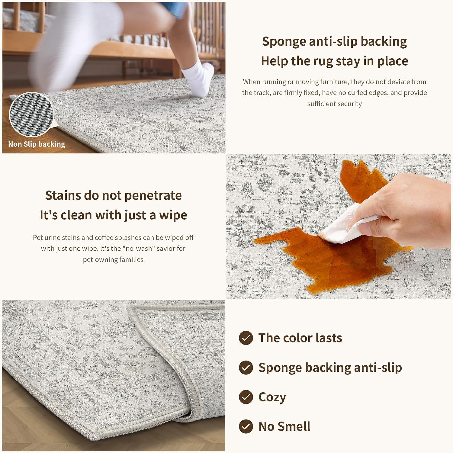 Thumbnail 5 de PureCozy Grey rugs 200x300 cm non slip