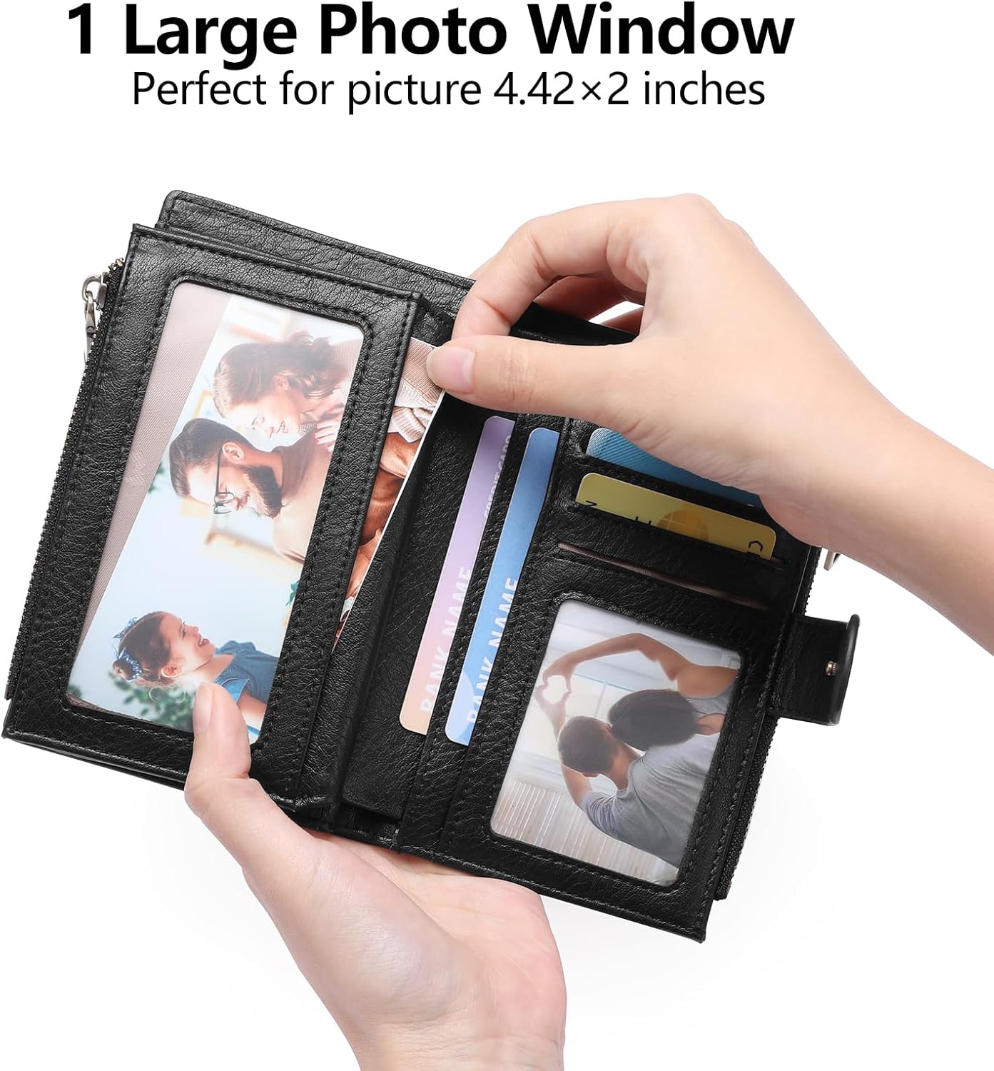 Detalle de GOIACII Leather Purses for Women: Bifold RFID Blocking Wallet with 16 Card Slots and Zip Coin Pockets