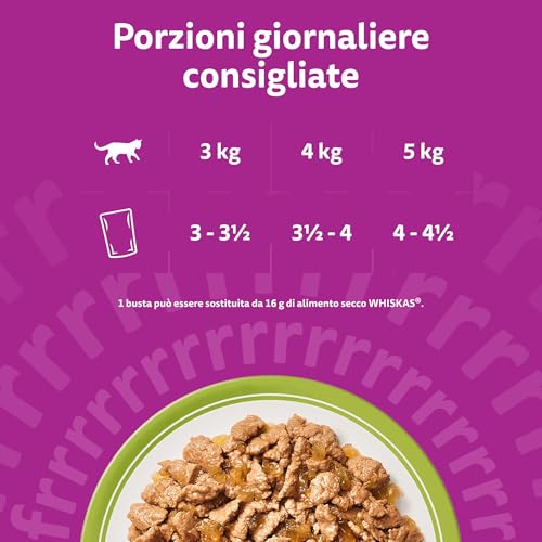 Detalle 2 de Whiskas Cibo Umido per Gatti Adulti in Gelatina – Selezione Assortita, 84 Bustine da 85 g (Totale 7.140 g)