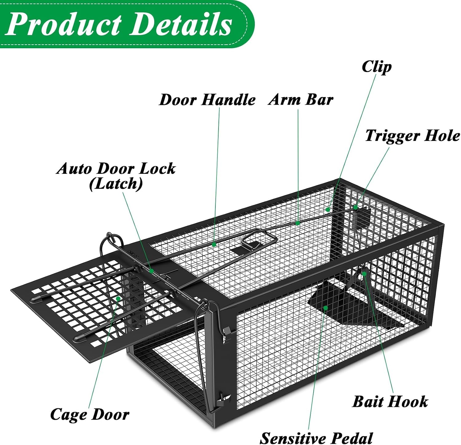 Detalle 2 de Wanqueen 01 Humane Live Rodent Traps, 2-Pack Galvanized Iron