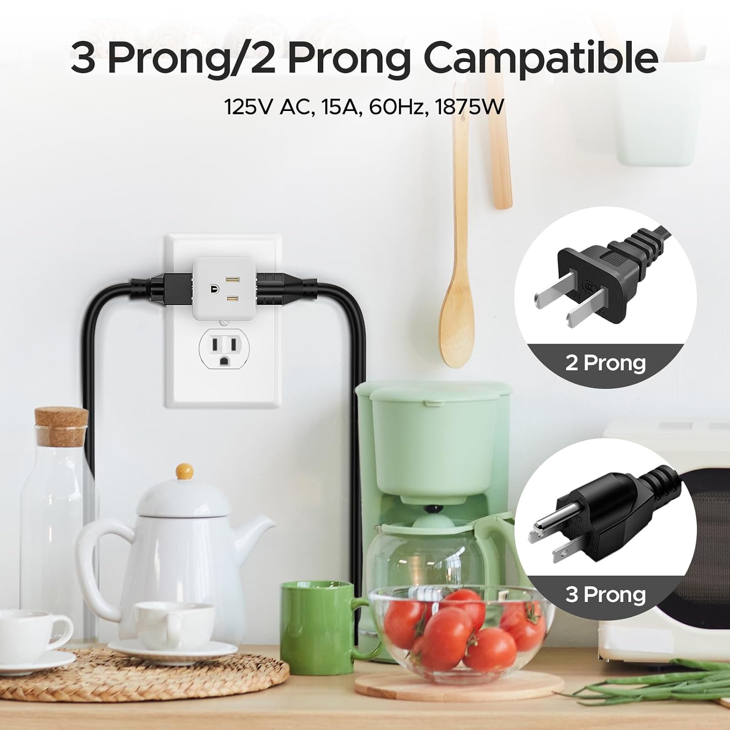 Thumbnail 4 de Key Power LA-21 3-Outlet Wall Adapter, Grounded 90-Degree Cube Tap, 3-Pack