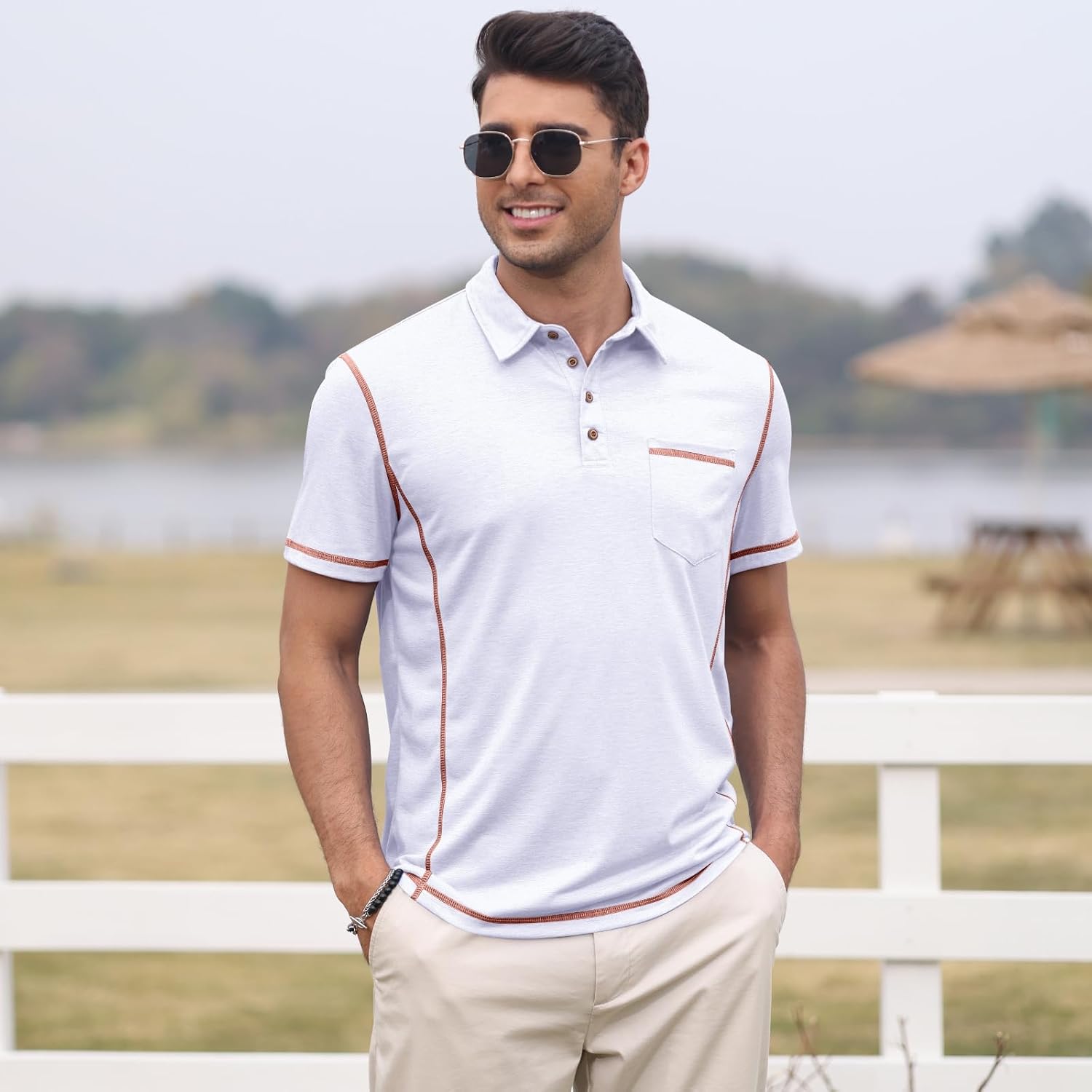 Thumbnail 1 de LAOARA poloshirt voor heren, slim fit met korte mouwen en knoopsluiting