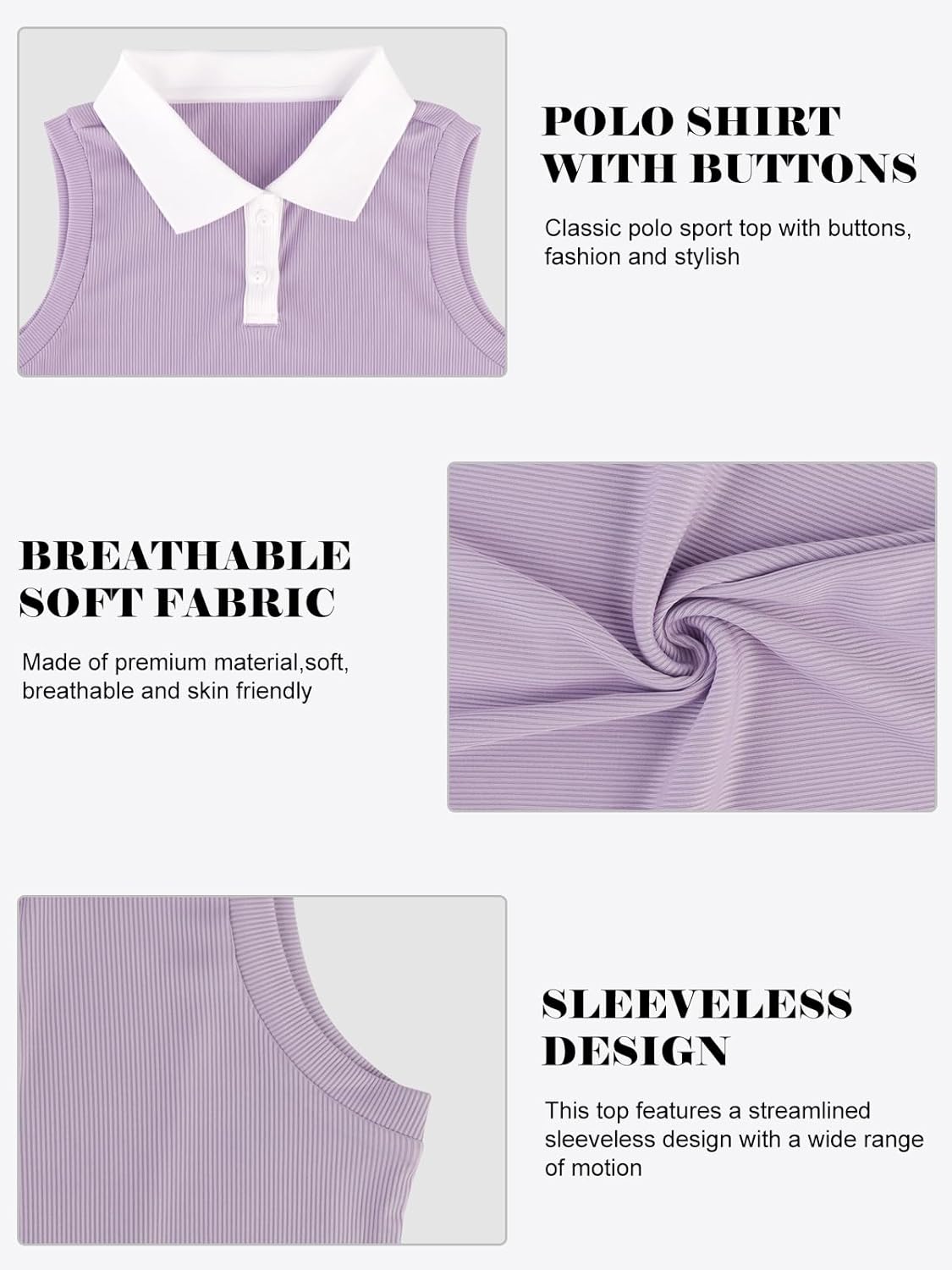 Detalle 2 de Bezioner Girls Polo Sleeveless Tennis T-Shirts: Classic Collared Golf Tank Tops for Gym, Running and Play
