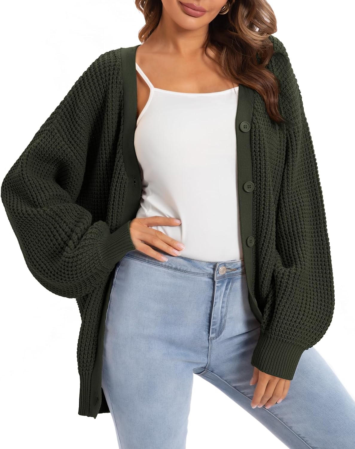 Detalle de QUALFORT Cardigan Oversized 100% Cotton