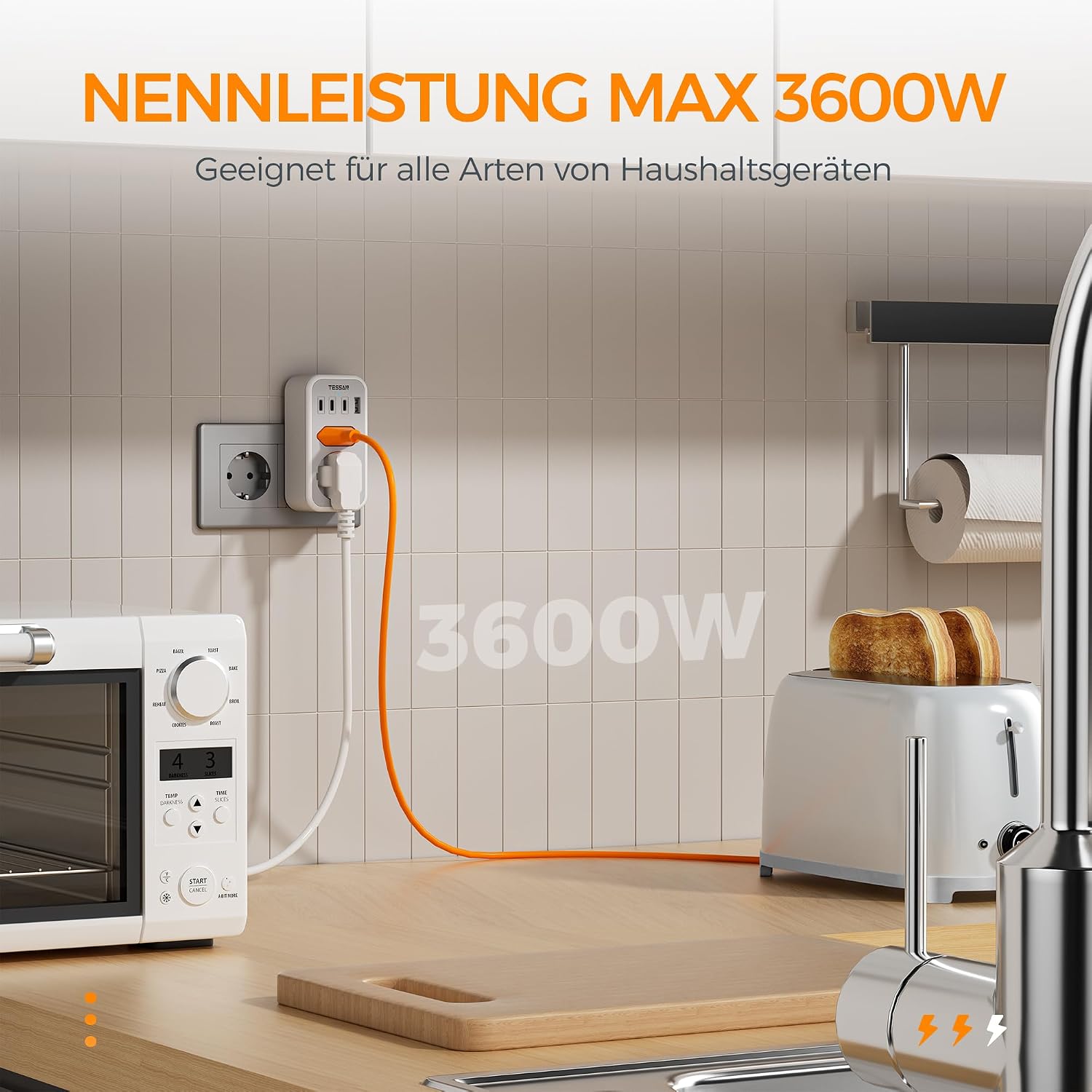 Detalle 2 de TESSAN USB-C Mehrfachstecker 3600 W, grau