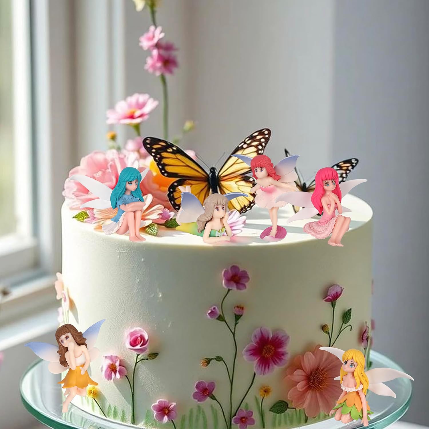 Detalle de Xsstarmi 6-Pack 3D Fairy Cake Topper – Pre-assembled Glitter Card Decorations