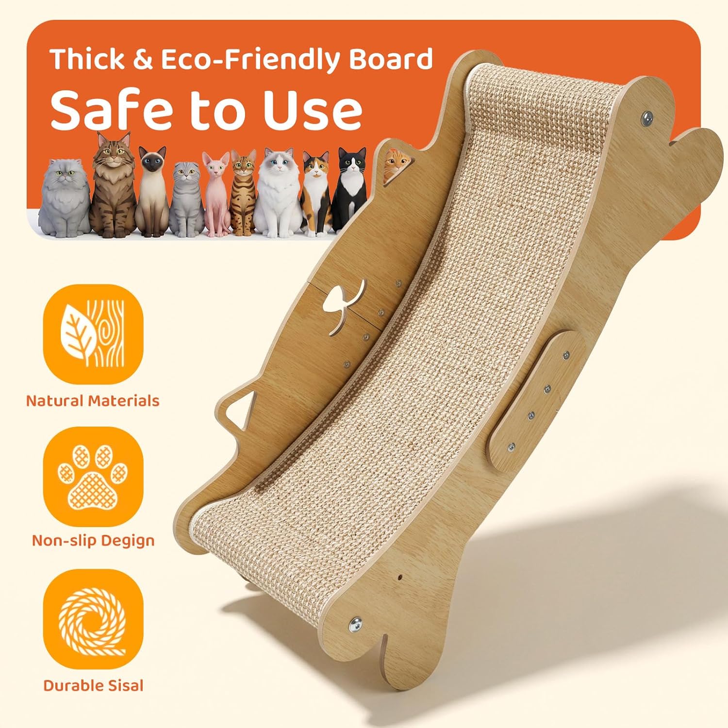 Thumbnail 5 de Cat Scratching Board Sisal Cat Scratcher Bed – 160° Curved Design in Solid Beech Wood (Extra-Large)