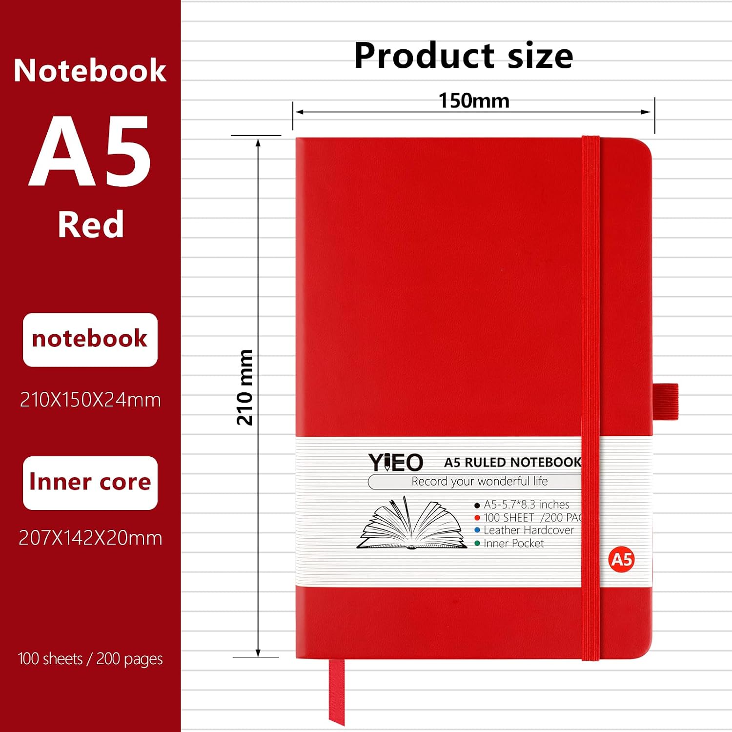 Thumbnail 1 de YIEO A5 lined notebook, 2 pack 396 pages
