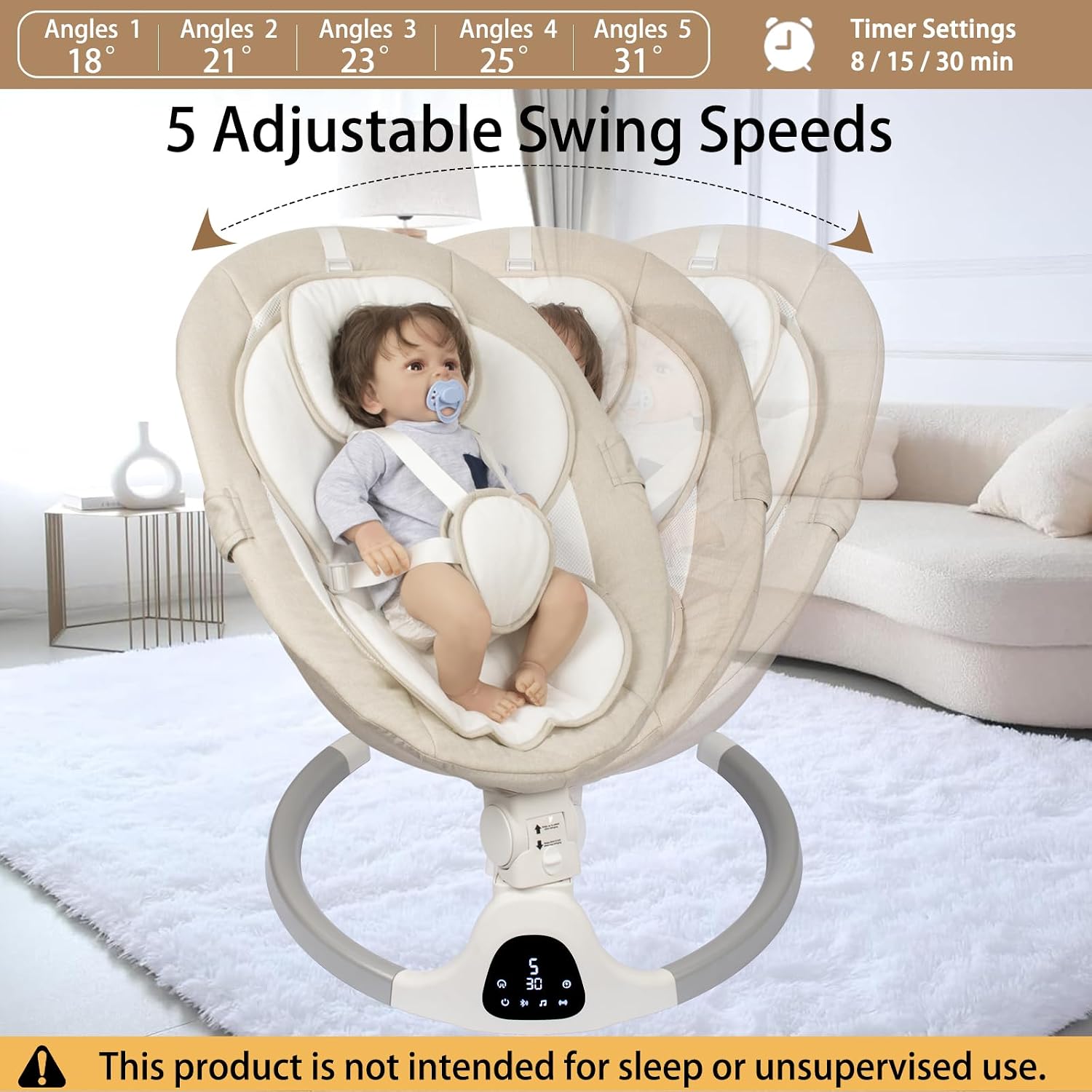 Detalle 2 de JFOVMCYG Electric Infant Swing with Remote Control, Ivory White