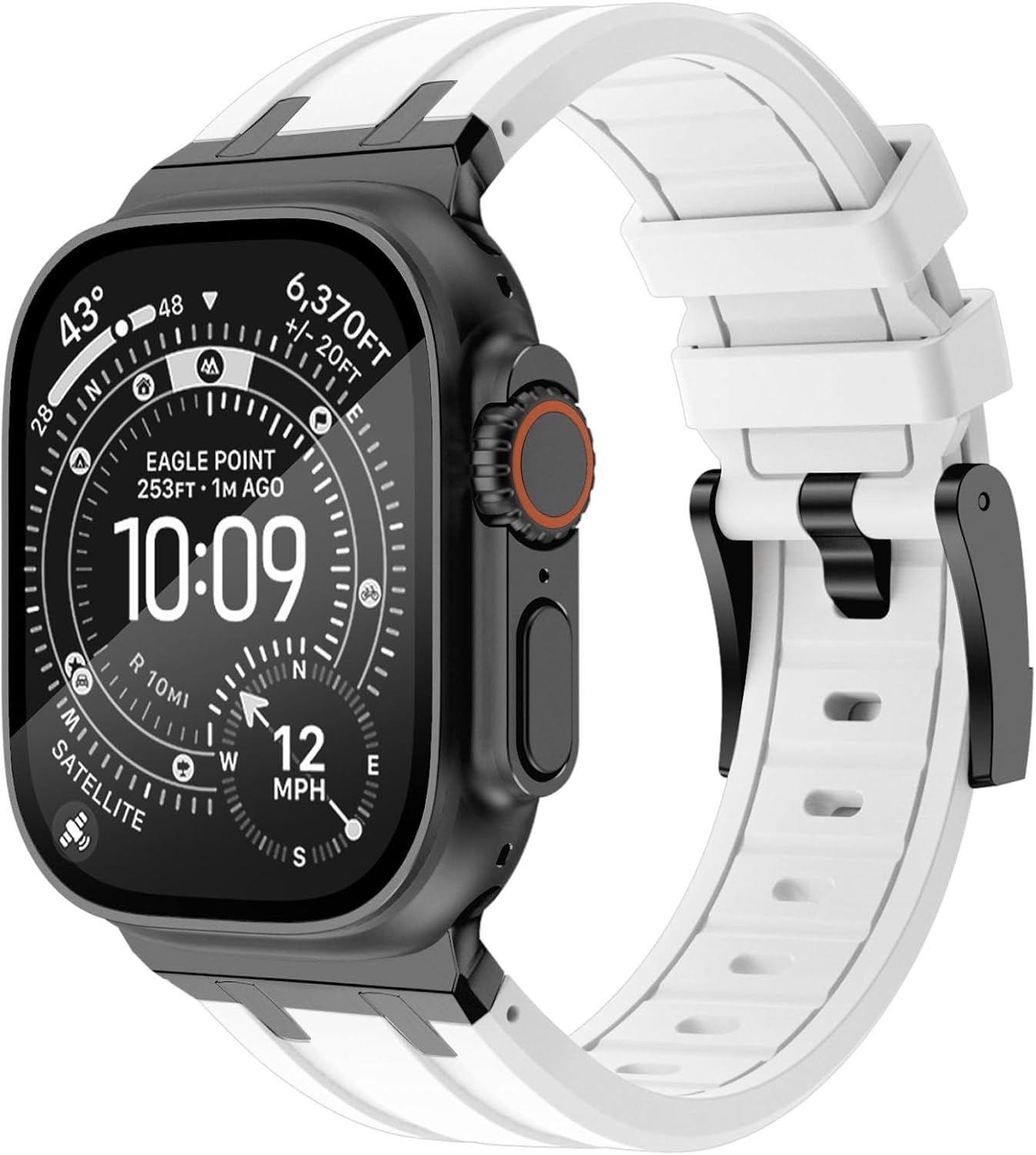 Detalle 2 de NewWays Silicone Strap with Stainless Steel Connector for Apple Watch (42mm/41mm/40mm/38mm) – White/Black