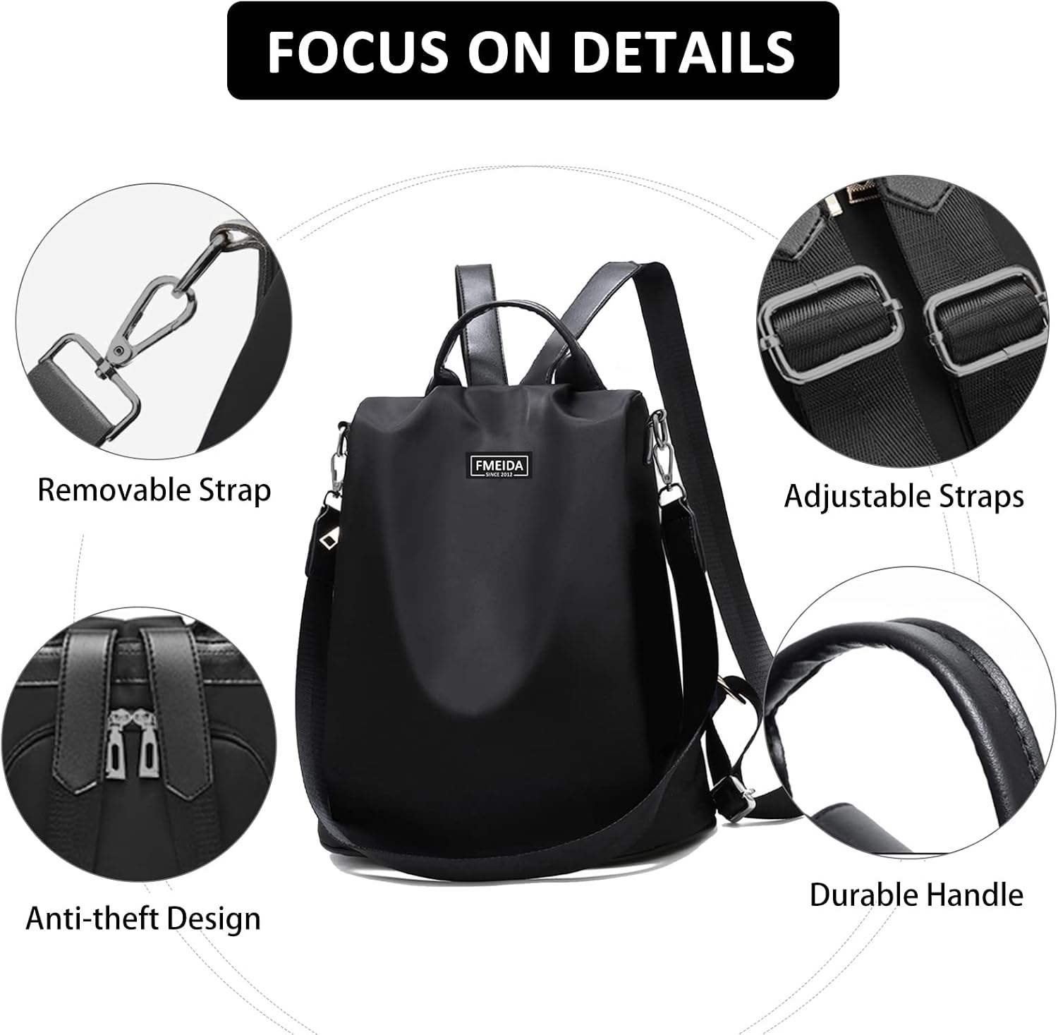 Thumbnail 3 de Fmeida Backpack Womens Anti Theft Travel Rucksack 32cm