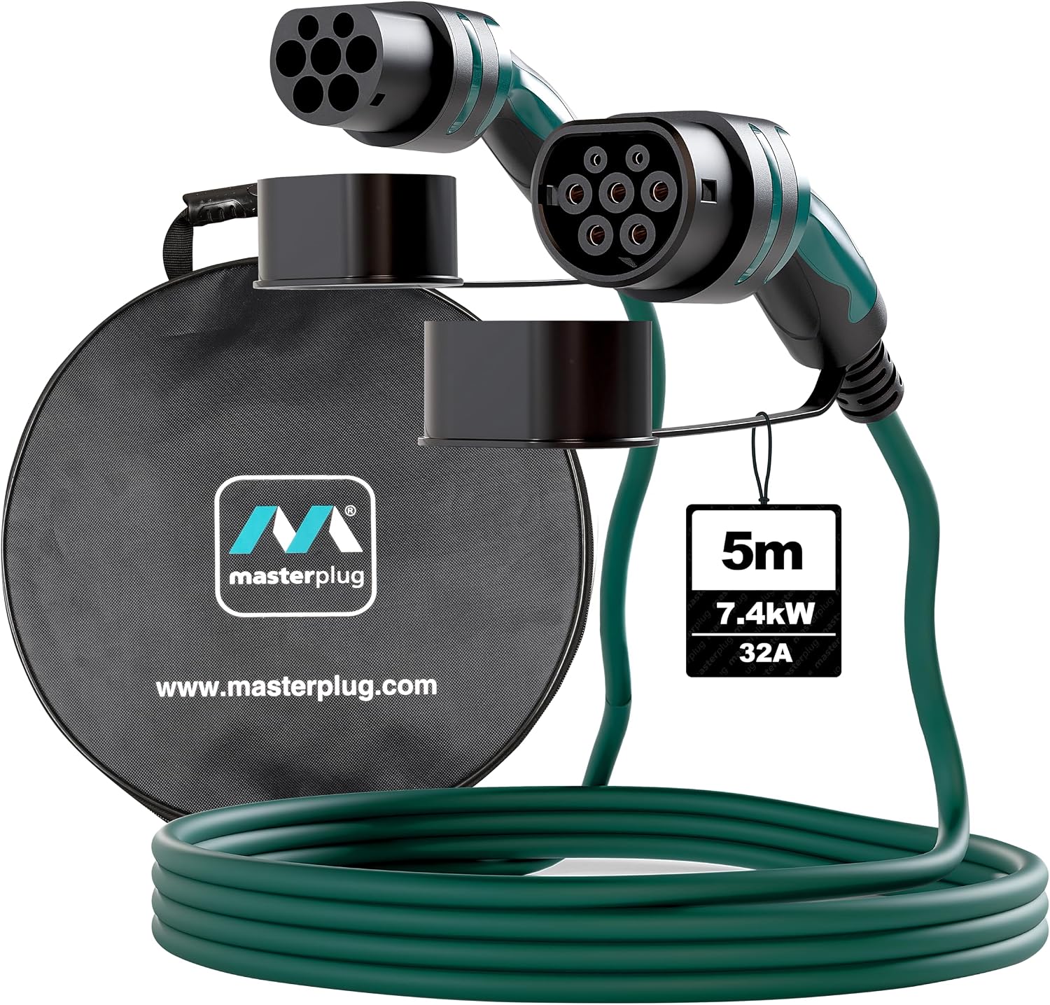 Detalle de Masterplug Cavo di Ricarica EV Modo 3 5 m: Tipo 2 a Tipo 2, 7,4 kW, custodia incl., IP55