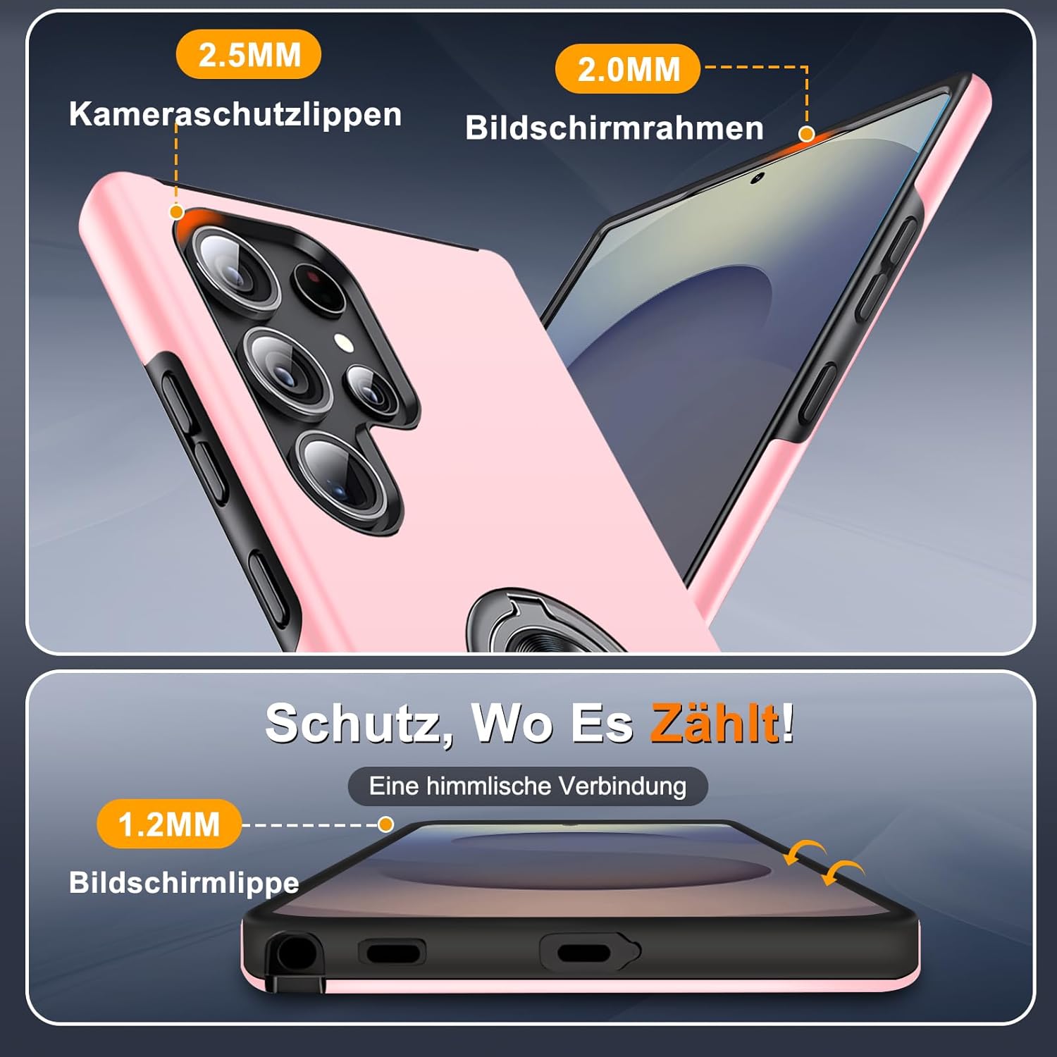 Thumbnail 4 de Vaki Handyhülle für Samsung Galaxy S25 Ultra – Ringständer, Kratzschutz und Displayfolien in Rosa