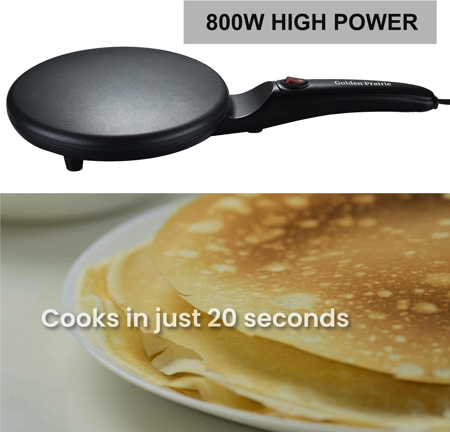 Detalle de Electric Crepe Maker with 8" Nonstick Pan — 800W, Auto Temp Control