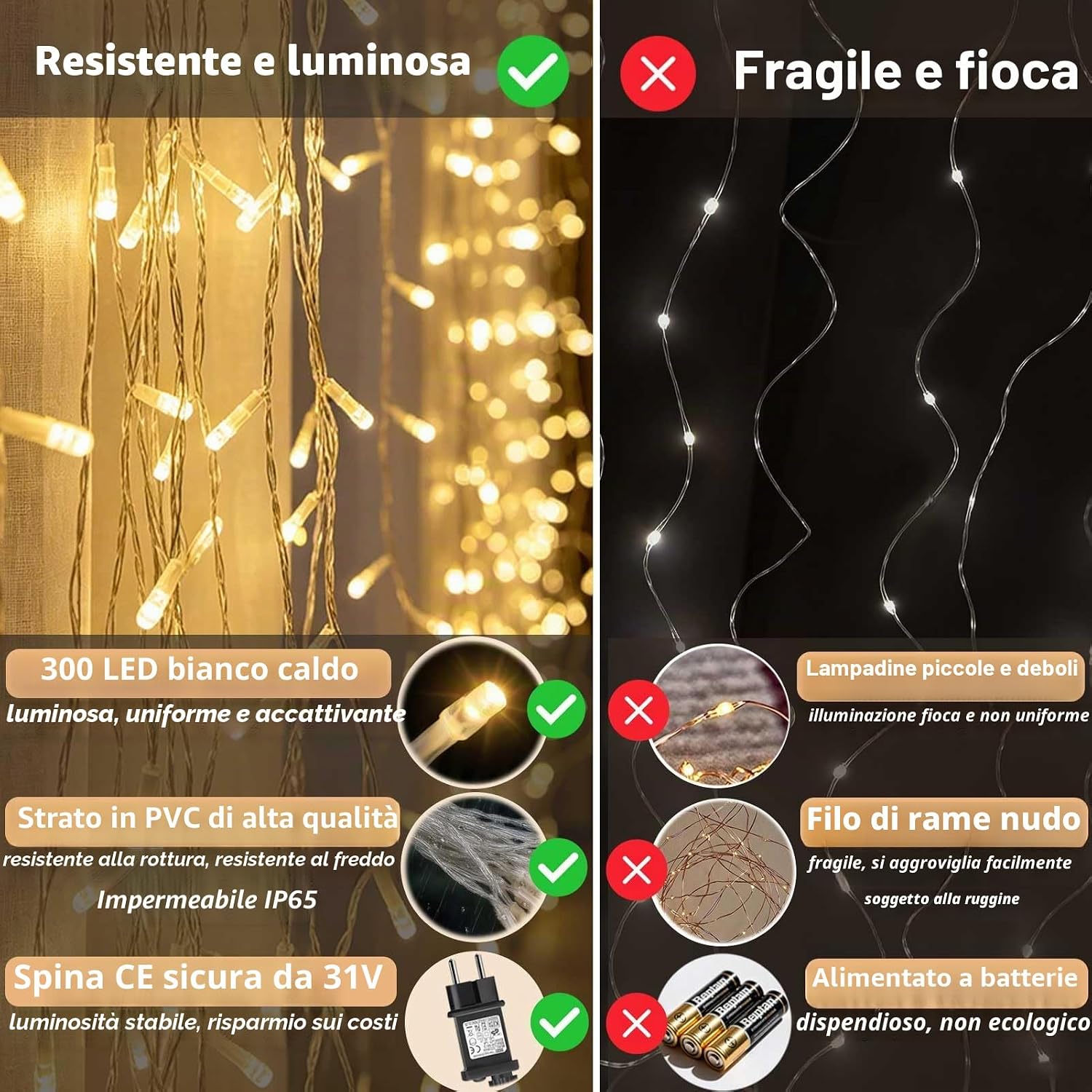 Detalle de Cozymeow Tenda Luminosa 300 LED 3x3m: catena luminosa impermeabile per outdoor e indoor